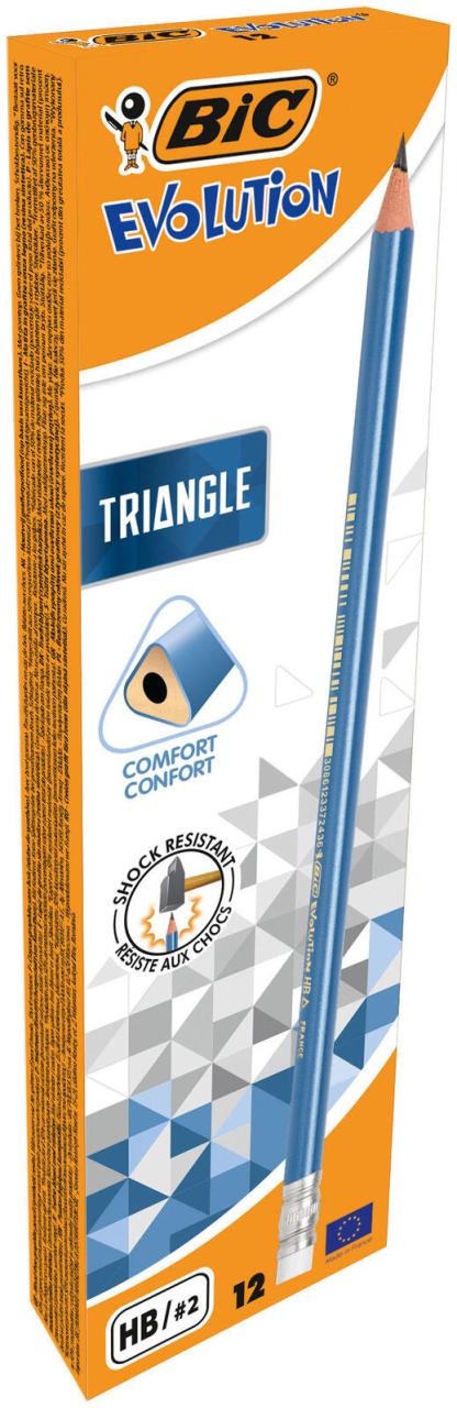 3086123538375 - BIC EVOLUTION TRIANGLE Bleistifte HB blau mit Radierer 12 St