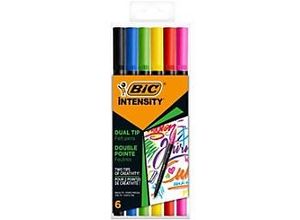 3086123589551 - BIC 2 in 1 Filzstifte 07 - 09 mm Fein Farbig sortiert Intensity Dual Tip 6 Stück