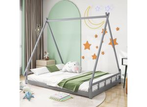 3101279536720 - Redom - Massivholz Kinderbett 140200cm Zeltbett Hochbett Jugendbett Eltern-Kind-Bett Massivholzbettgestell Grau