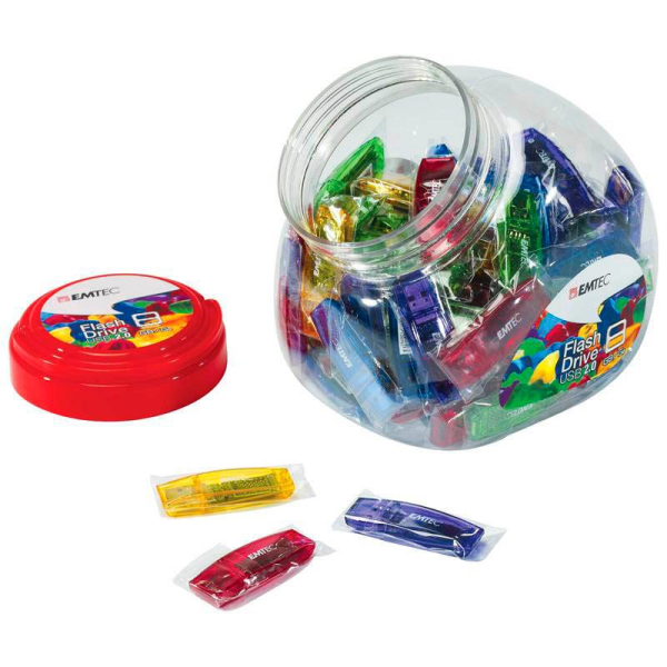 3126170122223 - 80 EMTEC USB-Sticks C410 Color Mix - Candy Jar 20 blau gelb grün lila rot 8 GB 3126170122223 80 Stück