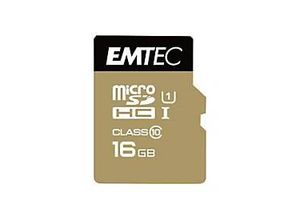 3126170142252 - EMTEC Gold+ - Flash-Speicherkarte (SD-Adapter inbegriffen) - 16 GB - Class 10 - microSD - Gold