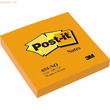 3134375328517 - Haftnotizen Post-it 654NOR 76 x 76 mm 100 Blatt neonorange  3M