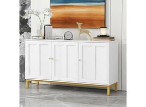 3141280151581 - Elegantes 3-türiges Sideboard mit Marmorplatte für Küche Wohnzimmer und Esszimmer (weiß)