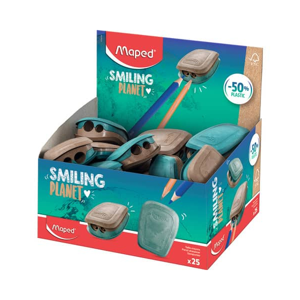 3154140715212 - Smiling Planet Sharpener 2-hole FSC wood fibre recycled plastic 3154140715212 - Smiling Planet Sharpener 2-hole FSC wood fibre recycled plastic