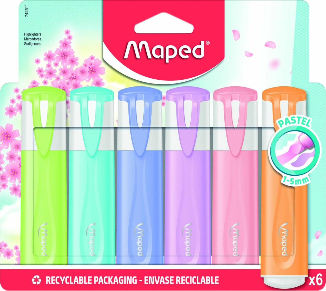 3154147425114 - Textmarker Fluo Peps pastell 742511 Etui 6-farbig sortiert pastell 1-5mm Keilspitze 3154147425114 6 Stück