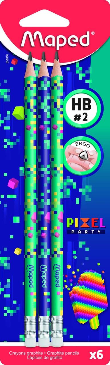 3154148518167 - maped PIXEL PARTY Bleistifte HB grün violett mit Radierer 6 St