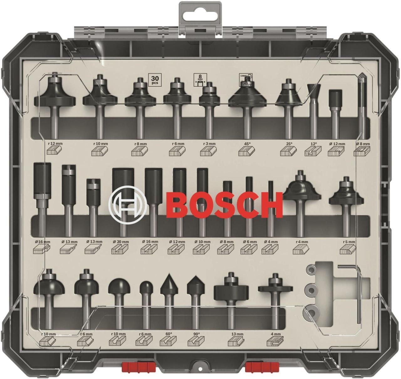 3165140958066 - - Bosch Mixed Fräser Set 8 mm 30 tlg + Koffer ( 2607017475 ) für Oberfräsen mit Rundschaft