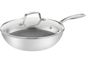 3168430304611 - Wok TEFAL Eternal Pfannen Gr Ø 28 cm silberfarben (edelstahlfarben) Woks Pfanne Triply3-Schicht-Material Mesh-Beschichtung alle Herdarten Induktion