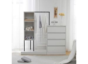 3171280154466 - Okwish - Schubladenschrank Garderobenset weißer Schrank Sideboard Kleiderstange Maße L140 B40 H135 weiß