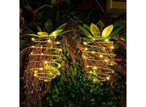 3181228688809 - Solar-Hänge-Ananas-Lichterkette Outdoor-Wege-Terrassen-Dekoration Kupferdraht wasserdichte LED-Lichterkette für Gartenterrasse (2 Stück Warmweiß)