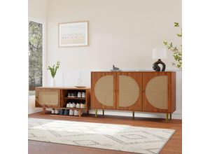 3241279534576 - Redom - Rattan-Sideboard-Set für das Wohnzimmer – Kombination aus Rattan-Kommode und Schuhschrank Walnussfarbe