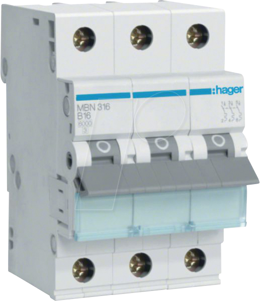 3250614310409 - Leitungsschutzschalter ac b 16A 3p 415V 6kA 3TE 50Hz Zusatzeinrichtungen möglich MBN316 - Hager