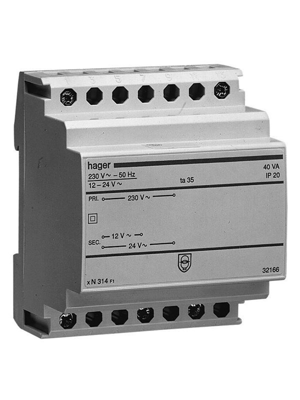 3250615703125 - Sicherheitstrafo 230V 12 - 24V Ac 25 Va 4 Module ST312 - Hager