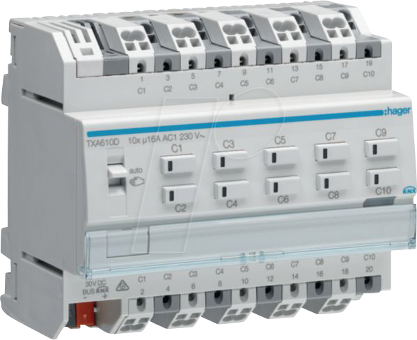 3250616048805 - Schaltaktor knx reg 6TE 10Ausg 16A 2300W Bussystem knx 230V TXA610D - Hager