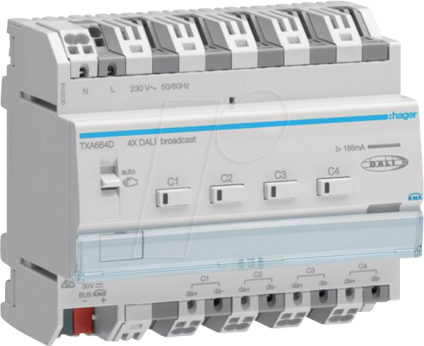 3250618502428 - HAGER TXA664D - DALI Aktor 4-fach KNX easy Broadcast RGB(T)W