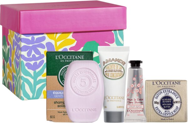 3253582009610 - LOccitane Geschenkset Sanfte Routine = Aromachologie SBFestes Shampoo 60 ml + Kirschblü te Handcreme 10 ml + Mandel Kö rpercreme 20 ml + Shea Seife Milch 50 g 4 Artikel im Set