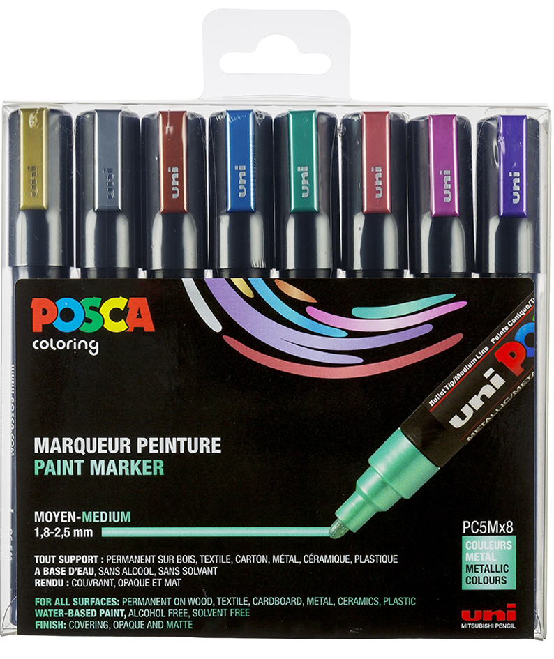 3296280021737 - 3 x Fasermaler Uni Posca PC-5M 18-25mm Metallicfarben sorti