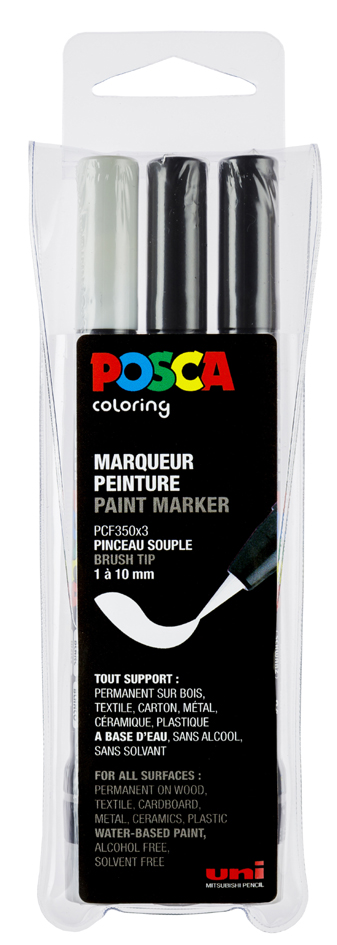 3296280033518 - Fasermaler Uni Posca PCF-350 1-10mm schwarz weiß VE=3 Stück