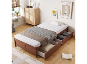 3314106744612 - Dans Les Nuages - Einzelbett 90x200 cm mit 2 Schubladen ausgestattet mit Rollen kein Kopfteil Lattenrost Kinderbett aus Holz - Braun