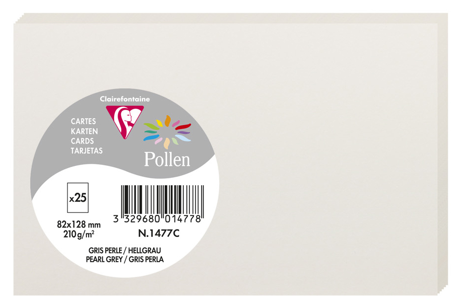 3329680014778 - 10 x Karte Pollen 82x128mm 210g VE=25 Stück hellgrau