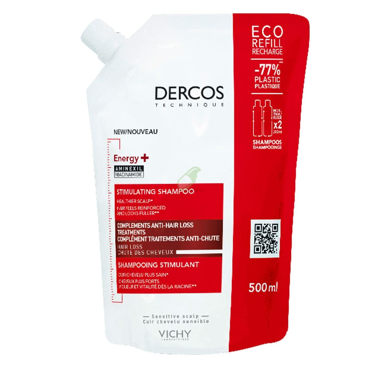 3337875828277 - Dercos Energy+ Anti-Hair Loss Shampoo Eco Refill for Weak Hair and Sensitive Scalps 500ml