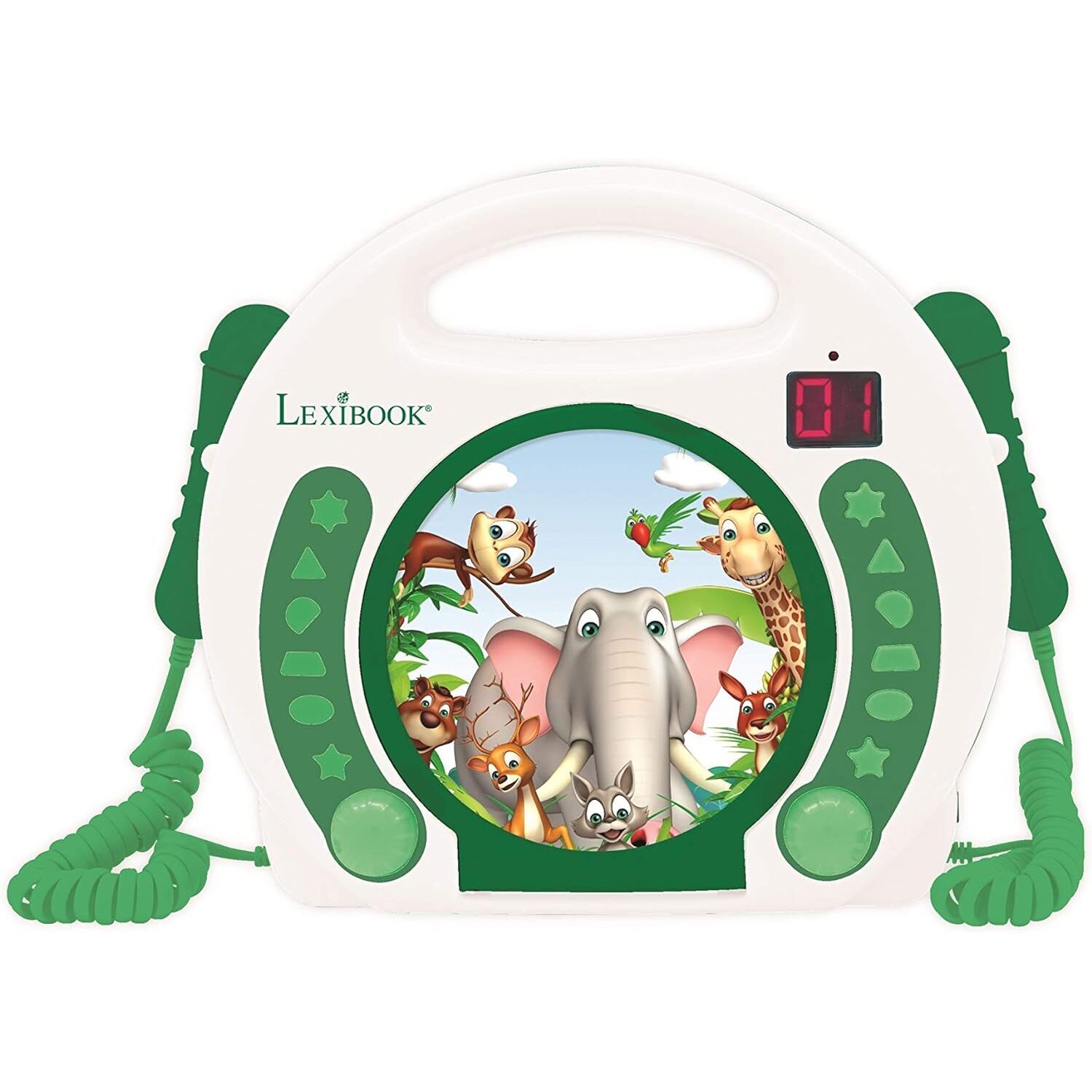 3380743084558 - Musikset tragbarer cd-Player + 2 Mikrofone Tiere Lexibook