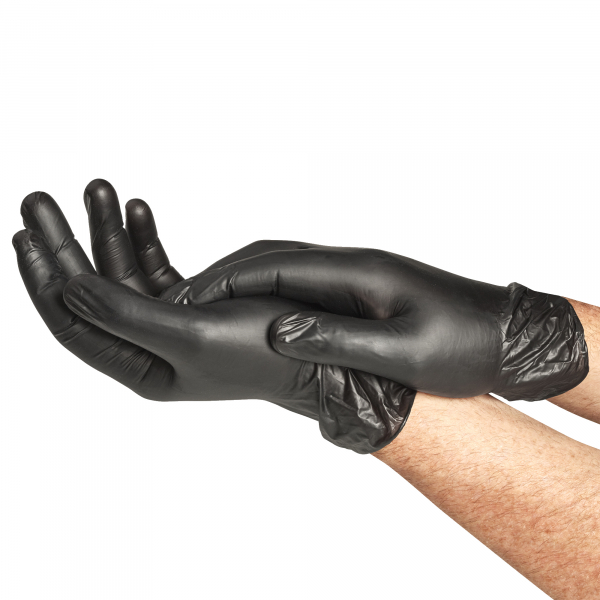 3384120226906 - Einmalhandschuhe Black Protect 20 Stück Einweghandschuhe schwarz Nitrilhandschuhe puderfrei - Größe7 - Spontex