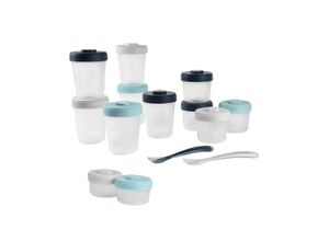 3384349135010 - Erste-Mahlzeit-Set 12 Portionsbehälter mit 2 Löffeln BEABA® blau (storm)