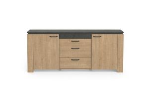 3397702473223 - Calicosy - Sideboard mit 2 Türen und 3 Schubladen Dekor Eiche und Anthrazitgrau Austin - L20380 cm