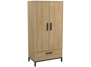 3397702717945 - Miroytengo - Kleiderschrank mit 2 Türen und 1 Schublade Dekor Eiche und Mattschwarz Craft - H1801 cm