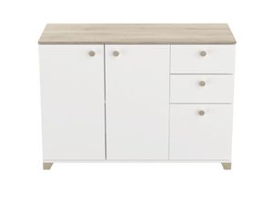 3397703852669 - Sideboard mit 3 Türen und 2 Schubladen Kronberg Eiche Dekor und Weiß - L1196 cm