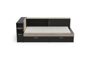 3397703853055 - Calicosy - Kombi-Bett mit Stauraum - 90 x 190 200 cm - Schwarz & Holzfarben - liara