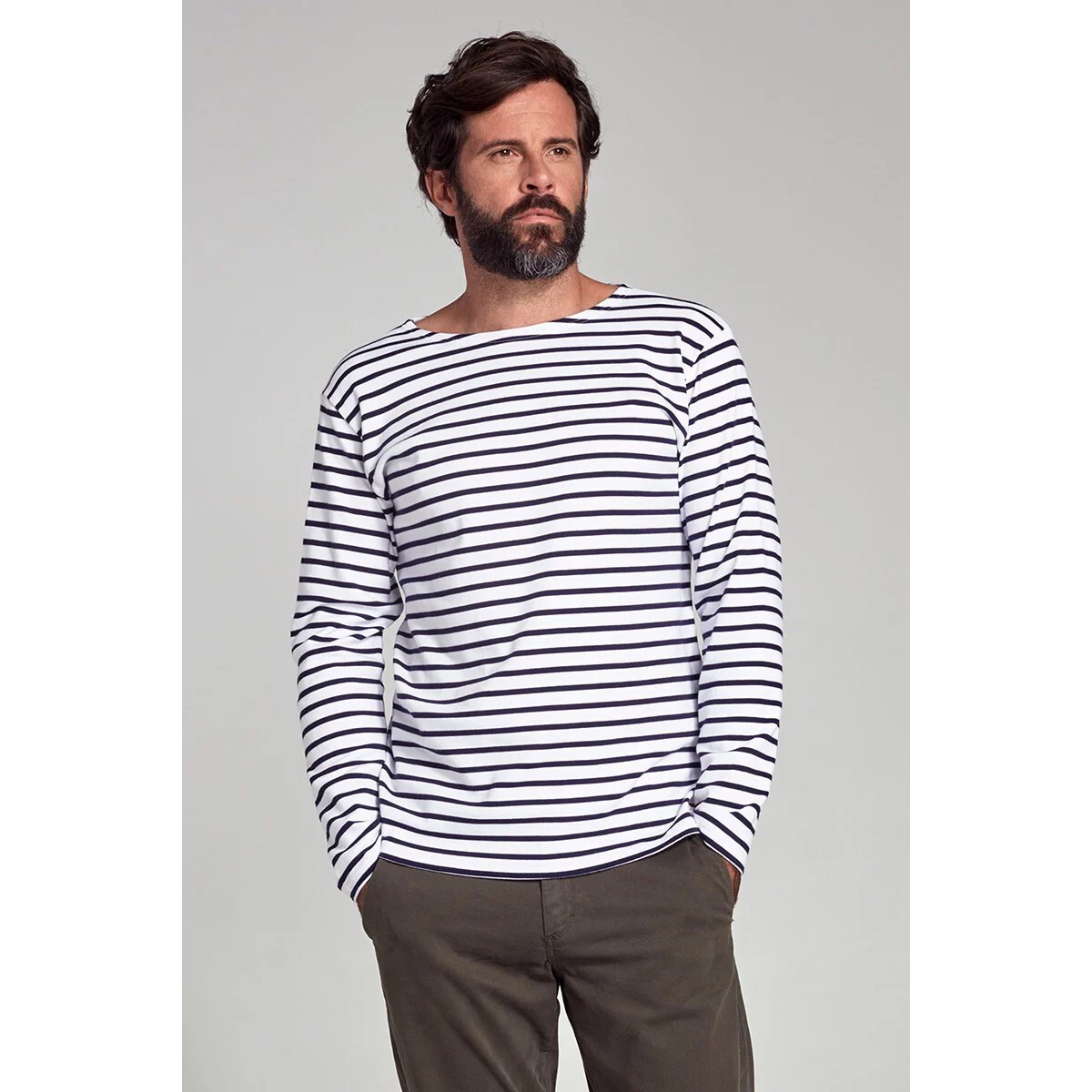 3422767066162 - Longsleeve Herren Baumwolle Rundhals weiß gestreift 3422767066162 - Longsleeve Herren Baumwolle Rundhals weiß gestreift