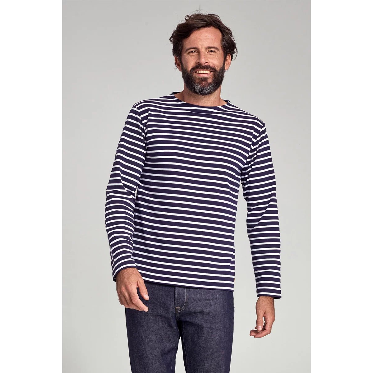 3422767066223 - Longsleeve Herren Baumwolle Rundhals blau gestreift 3422767066223 - Longsleeve Herren Baumwolle Rundhals blau gestreift