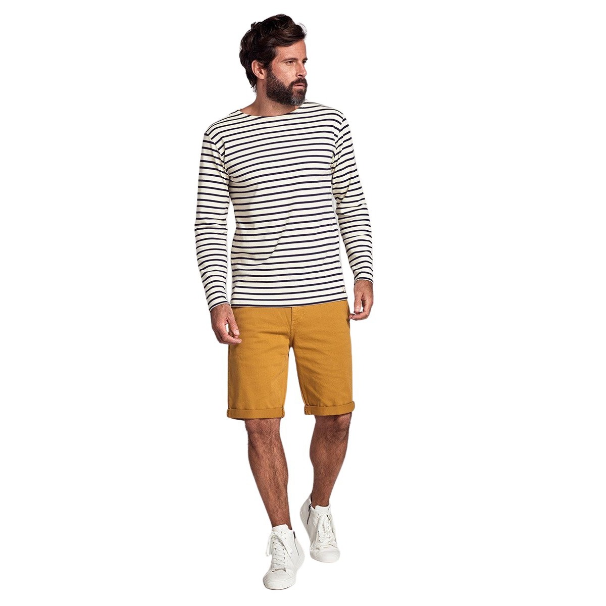 3422767304103 - Longsleeve Herren Baumwolle Rundhals beige gestreift