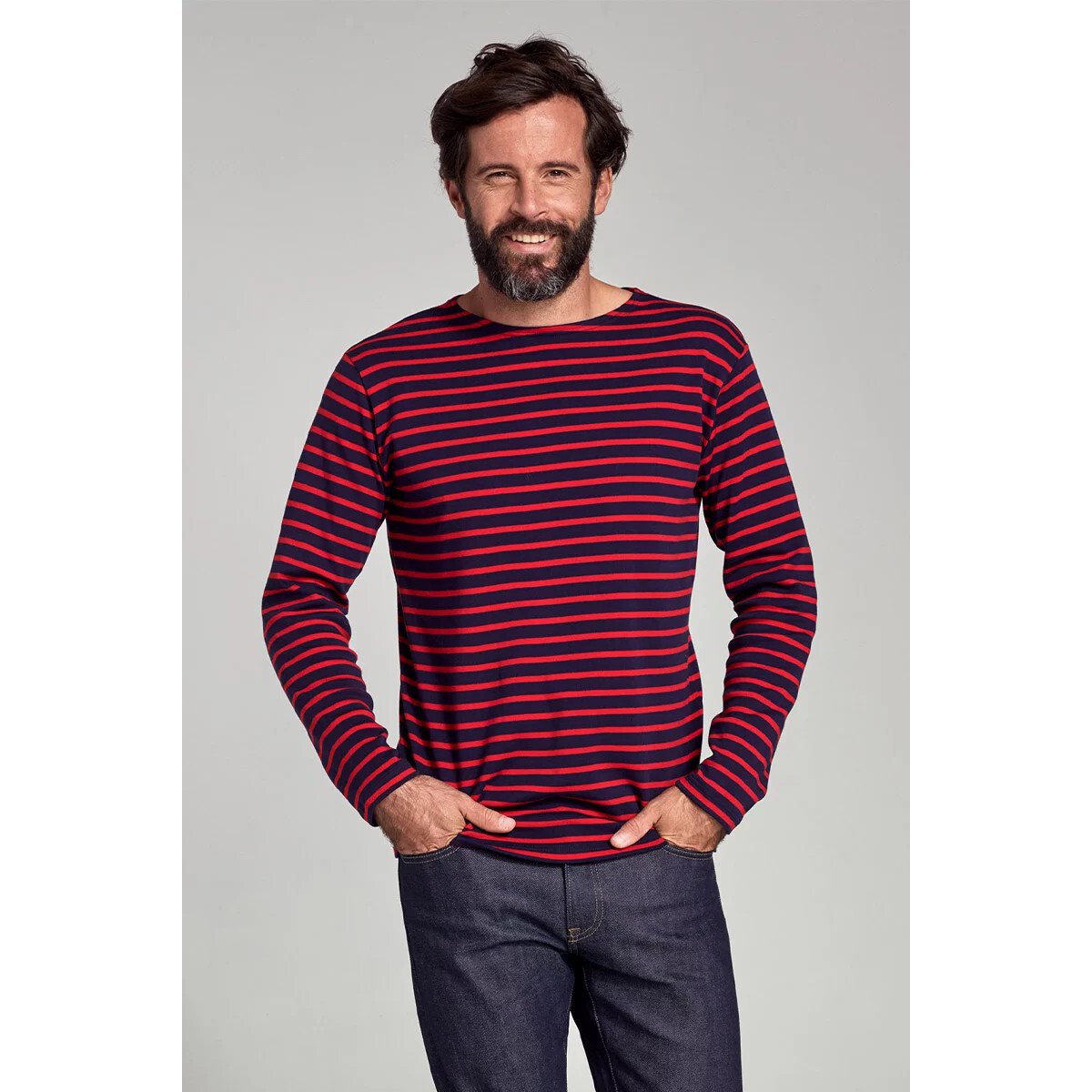 3422768150969 - Longsleeve Herren Baumwolle Rundhals blau gestreift 3422768150969 - Longsleeve Herren Baumwolle Rundhals blau gestreift