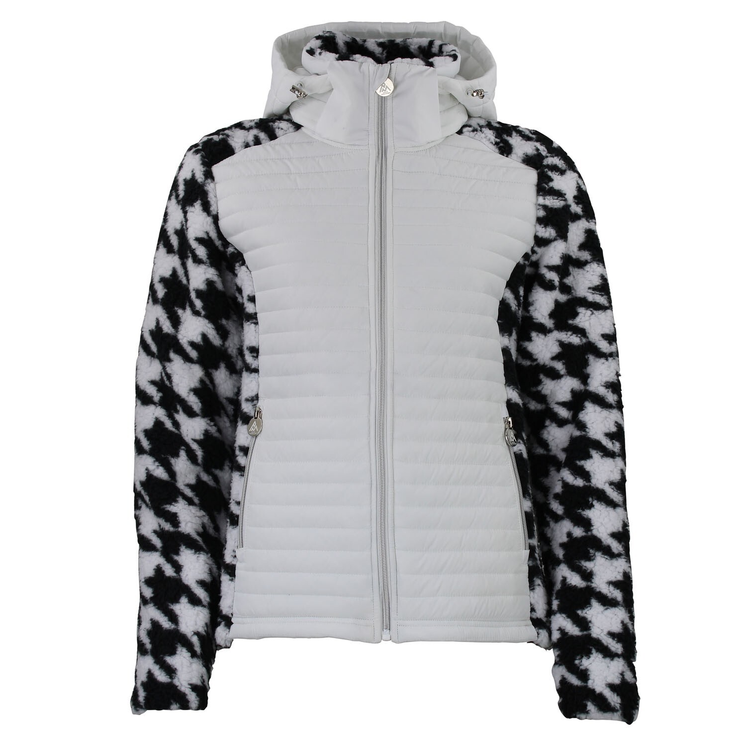 3430890082706 - Zipped Hoodie aus zwei Materialien mit Brust-Emblem und Hahnentrittmuster für Damen Peak Mountain 3430890082706 - Zipped Hoodie aus zwei Materialien mit Brust-Emblem und Hahnentrittmuster für Damen Peak Mountain
