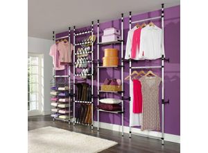 3441200452317 - - Teleskop-Garderobe mit Stangen und Regal Aluminium