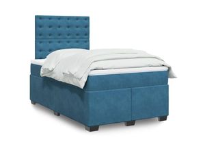 3441200795483 - Boxspringbett mit Matratze Blau 120x200 cm Samt