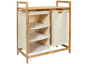 3456850135336 - Badezimmerschrank mit Fächern und Wäschekorb - L77 cm - Holz - Calicosy