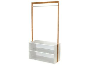 3456850217377 - Calicosy - Garderobenständer mit Stauraum - Weißdekor und Bamboo - L90 cm - Weiß