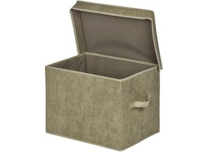 3456850221800 - Calicosy - Hohe Aufbewahrungsbox mit Deckel aus Kordstoff in Khaki - H30 cm