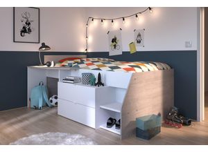 3480940227458 - Tolles halbhohes Funktions- Hochbett Milky 1 von Parisot Jugendzimmer Möbel in Weiß und Grey Loft - Jugendzimmer Kinderzimmer Möbel Teenager Zimmer