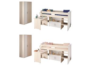 3480940237419 - Parisot Hochbett mit 2-trg Kleiderschrank Charly 5 - mit ausziehbarem Schreibtisch