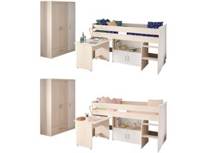 3480940257608 - Parisot mit 3-trg Kleiderschrank und Hochbett Charly 6 - mit ausziehbarem Schreibtisch