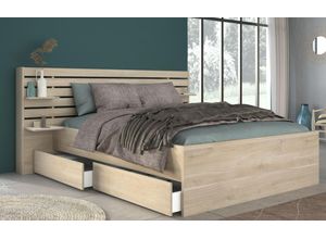 3480940298885 - - Bett mit Stauraum - 140 x 190 200 cm - Holzfarben - tenalia ii