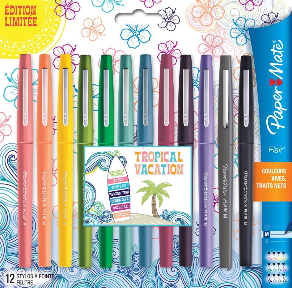 3501179510293 - Paper Mate Flair Filzstifte | mittlere Spitze (07mm) | Tropical Farben | 12 Stück