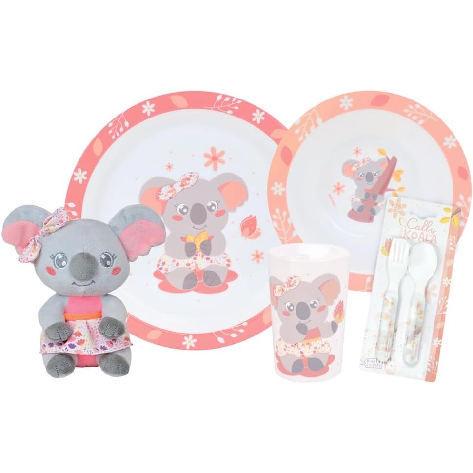 3524550063676 - Geschirrset Glas Teller tiefer Teller 2 Besteckteile und ein Plüschtier Kind Mimi Koala