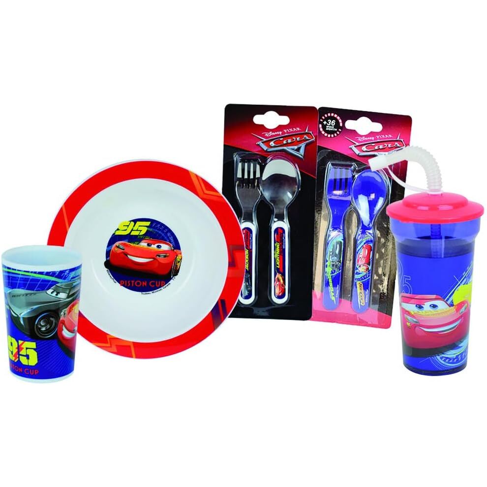 3524550063782 - Geschirrset Glas Suppenteller Glas Strohhalm 2 Sätze Kinderbesteck Disney Cars