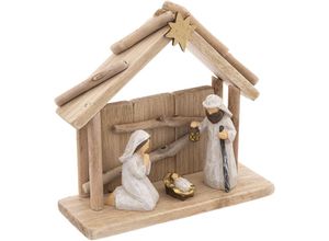 3560231540425 - Fééric Lights And Christmas - Weihnachtskrippe mit 3 geschnitzte Krippenfiguren h 19 cm - Beige